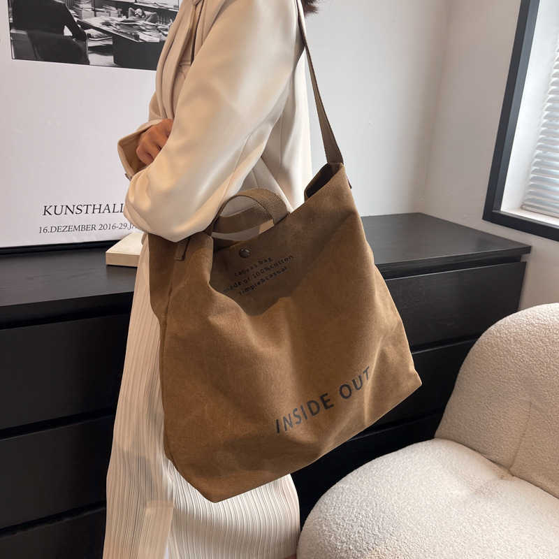 Korean Ins Literature Art Large Capacity Canvas Bag Ins Student Bag Leisure Simple Diagonal Straddle Portable Tote Bag 240315