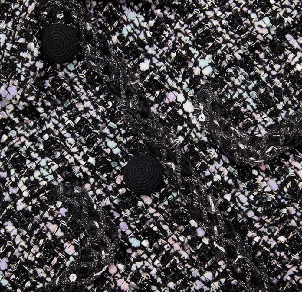 2024 Spring/Summer s - Self Port/rait-p Thousand Small Polo Collar Checkered Waist Waist Open Back Short Sleeve Single breasted Tweed Short Skirt