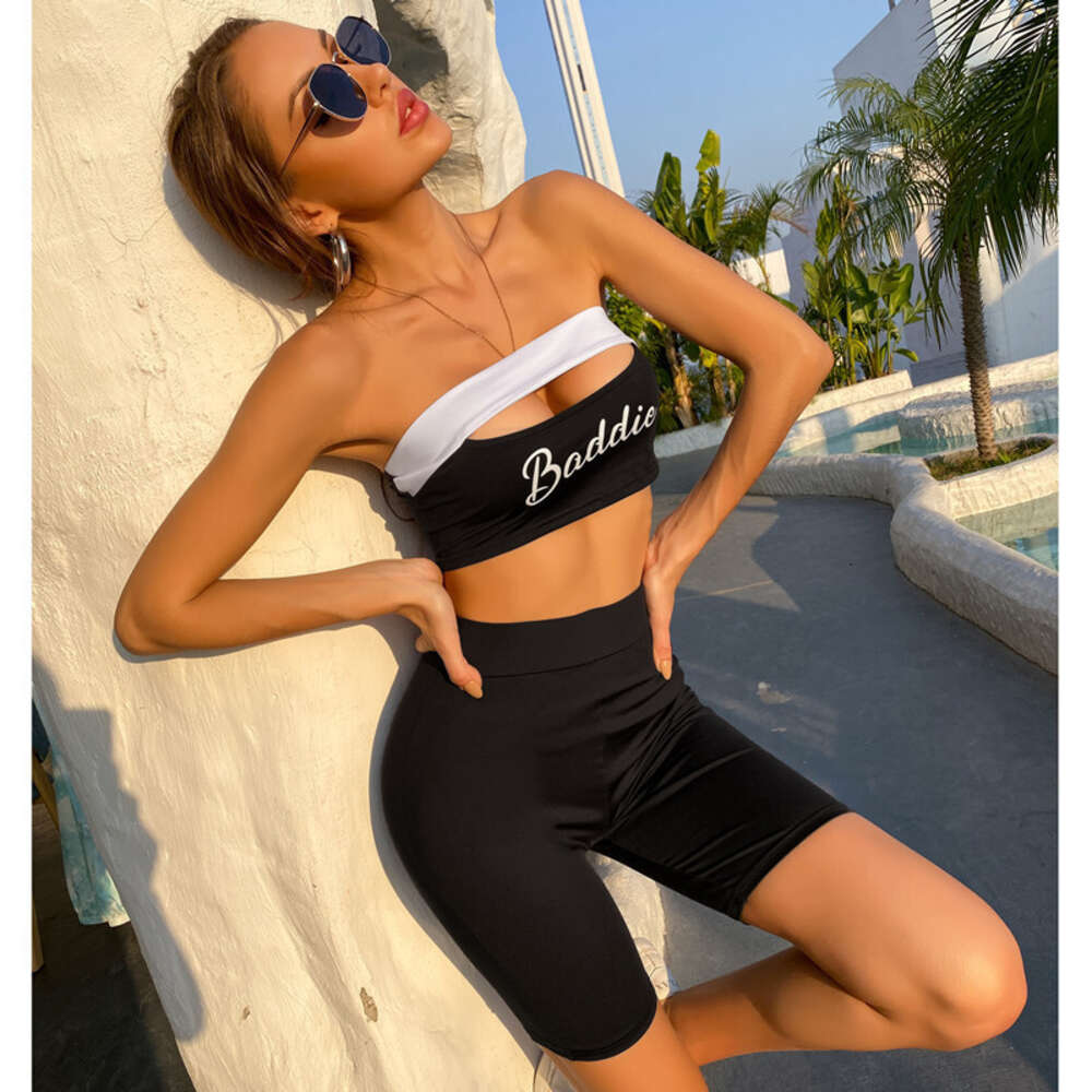2024 Leisure Sports Elastic Tight Printing Small Bra Shorts Two Piece Set