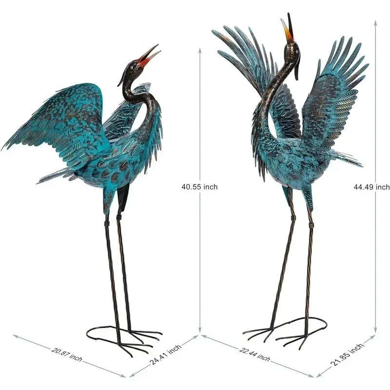 Natelf Garden Crane Sculptures Statues Blue Heron Decor Outdoor Large Bird Yard Art Standing Metal Lawn Ornaments US 240301