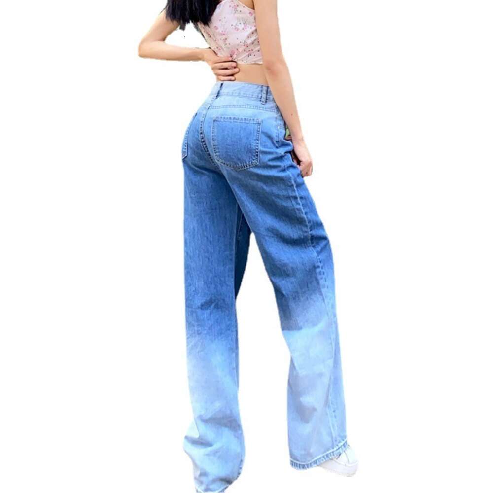 Trendy High Waist Elastic Loose Gradient Women's Jeans New