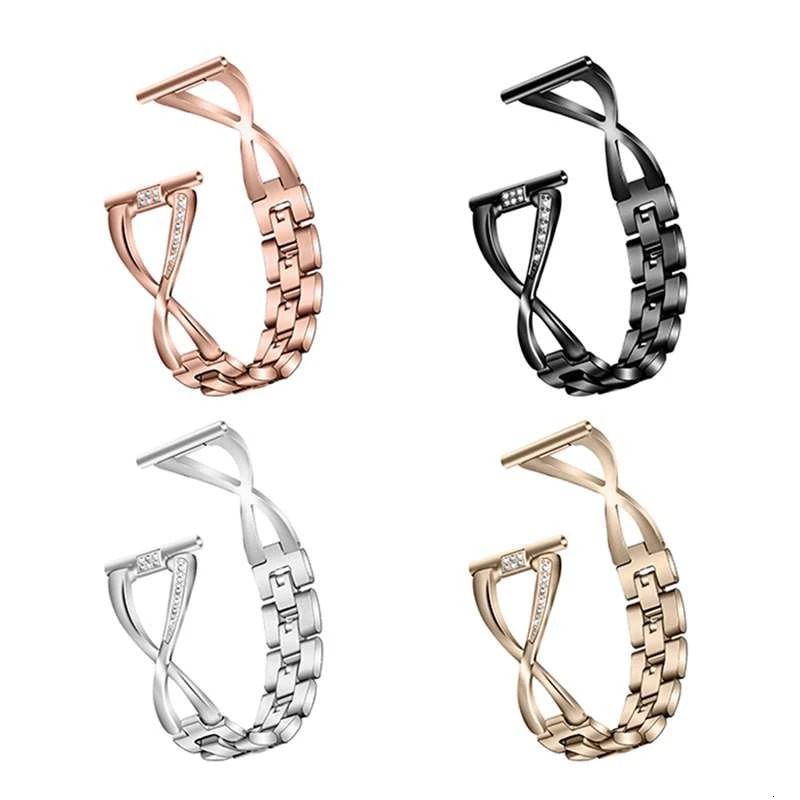 20Mm Watch Band For Galaxy Watch Active Stainless Steel Strap Lady Women Bling Diamond Band Strap 240311