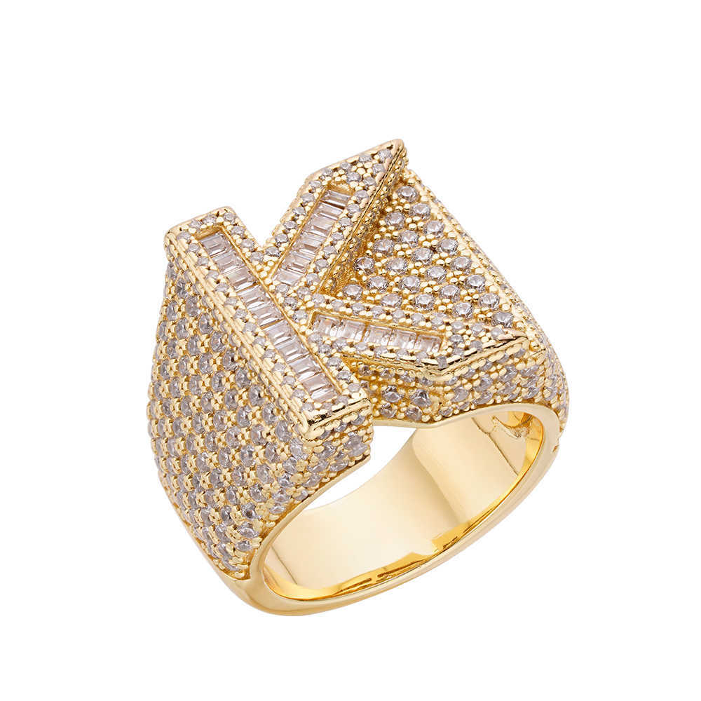 Hip Hop Custom 925 Sterling Silver Cz Moissanite Rings Jewelry Iced Out 18K Gold Plated A-Z Letter Ring For Men