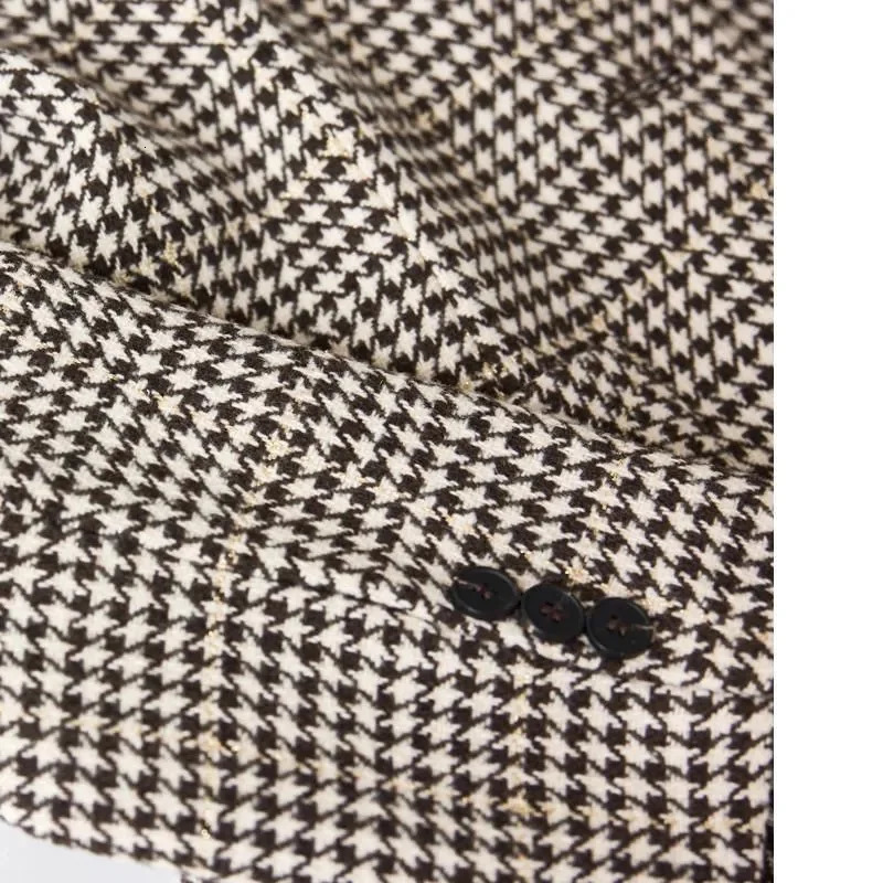 Spring Thousand-Bird Lattice Small Suit Jacket Womens Medium Length Slim Temperament Plaid Suit Everything Up Top XZ08 240306