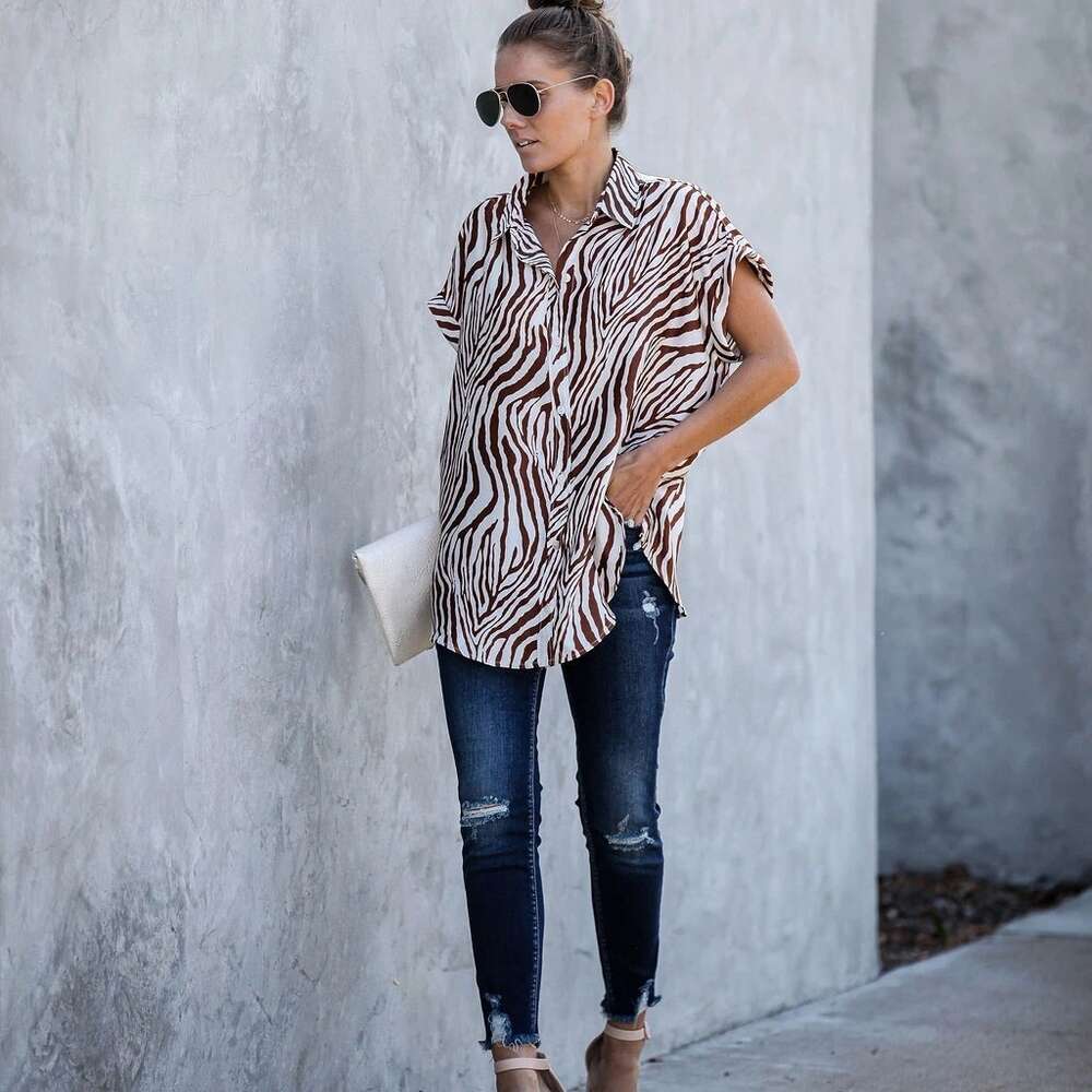 Short Sleeved Loose Zebra Print Shirt 5270