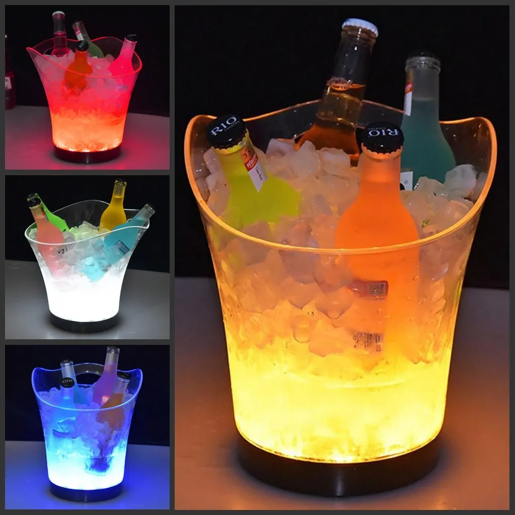 Led Rechargeable ice bucket color changing 5L LED light up bottle cooler Champagne wine box beer container for table bar nightclub