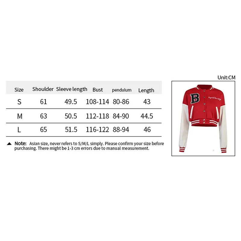 Women Loose Baseball Jackets Leather Long Sleeve Letter Embroidery Cropped Jackets 240229