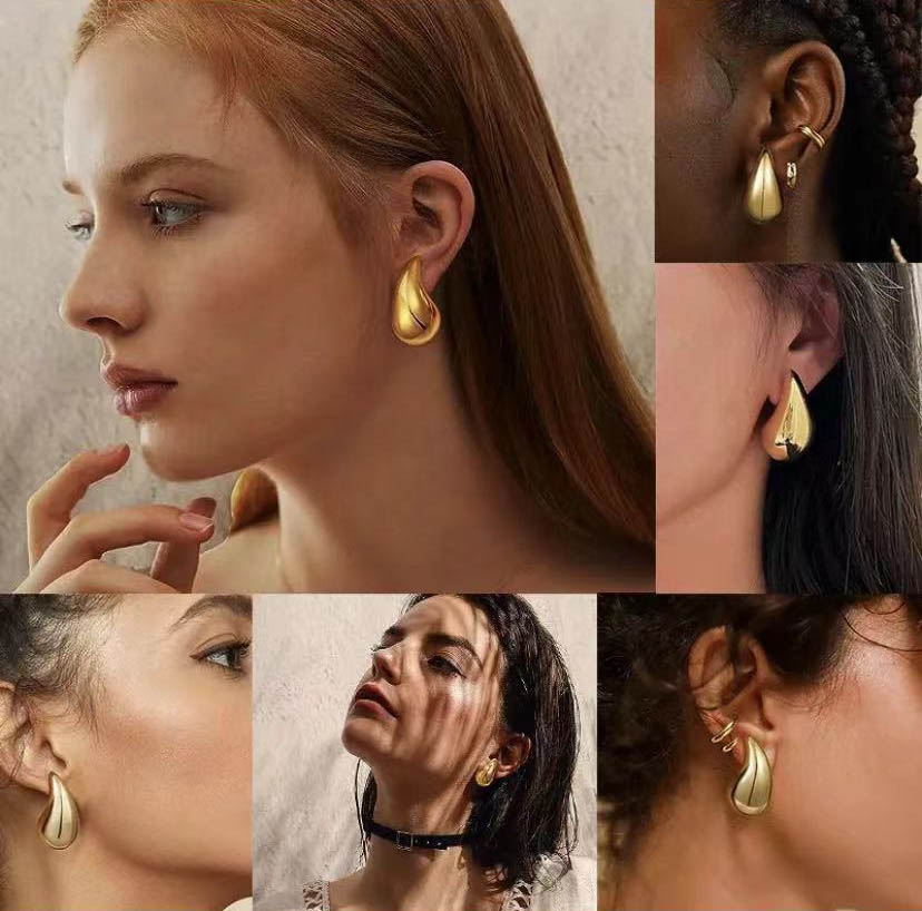 Women's Gold-Plated Drop Earrings - Triangular Hoops with Shiny Finish for Parties & Gifts Free shipping