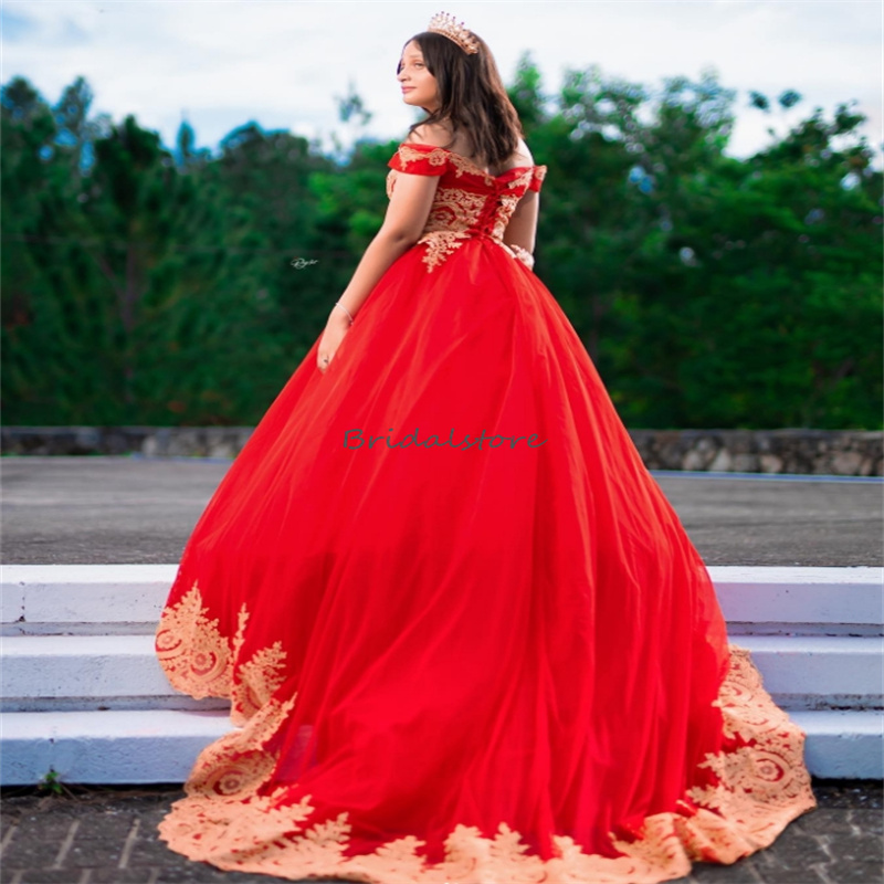 VIntage Red Quinceanera Dresses 2024 Gold Appliques Vestidos De Xv Anos Off Shoulders Sweet 16 Dress Elegant Debutante 15 Vestido De Para Fifteen Form