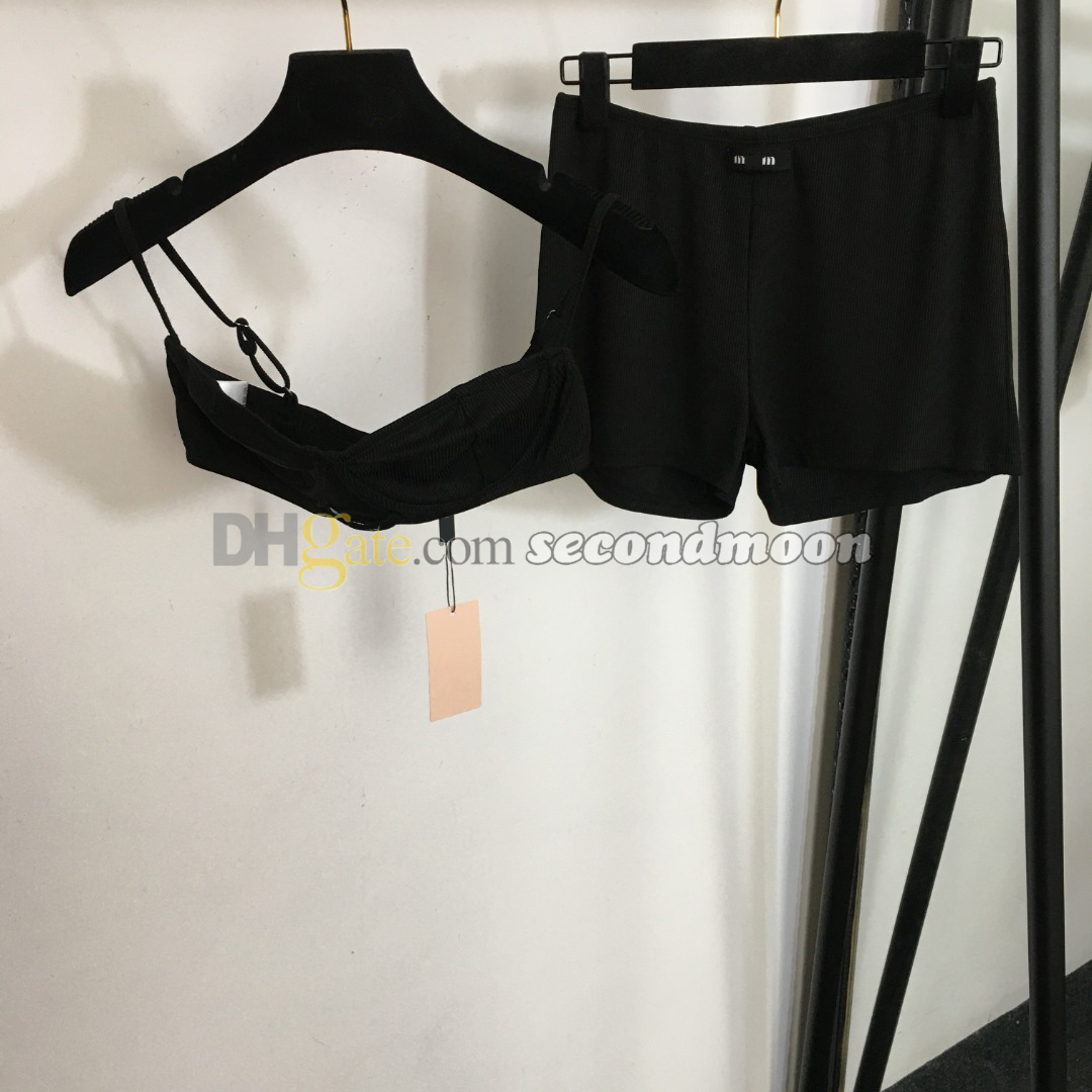 Women Cotton Shorts Sexy Cropped Top Letters Print Bra Elastic Waist Underwear Two Piece Pants
