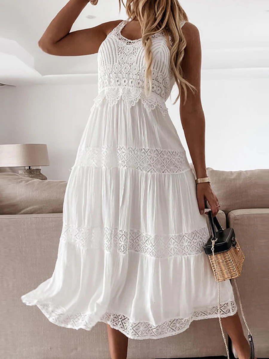 Summer White Dress For Woman 2023 Trendy Casual Beachwear Coverups Outfits Boho Hippie Chic Long Maxi Dresses Elegant Party 240313