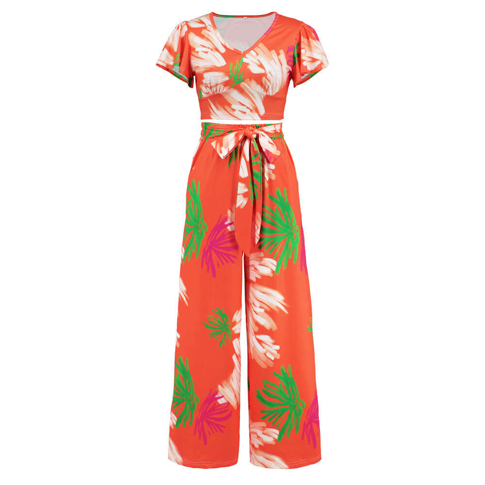 2024 Summer New Women's Wide Leg Slim Casual Style Two Piece Skirt Pants Set