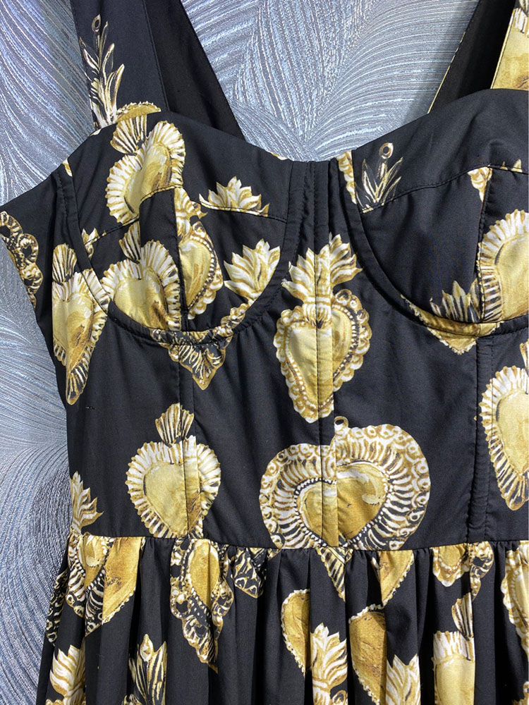 Summer Holiday Party Dress 100% Cotton Flower Printing Spaghetti Strap High Street Midi Vestidos