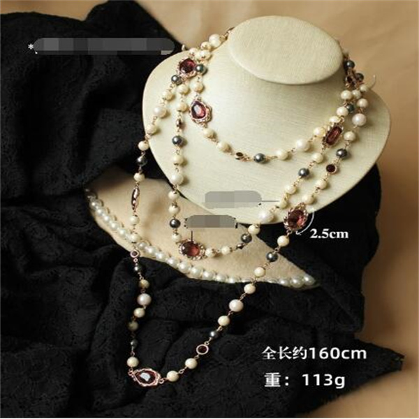 Vintage Pearl necklace Handmade glass turquoise long necklace for women Sweater chain small fragrance ornaments