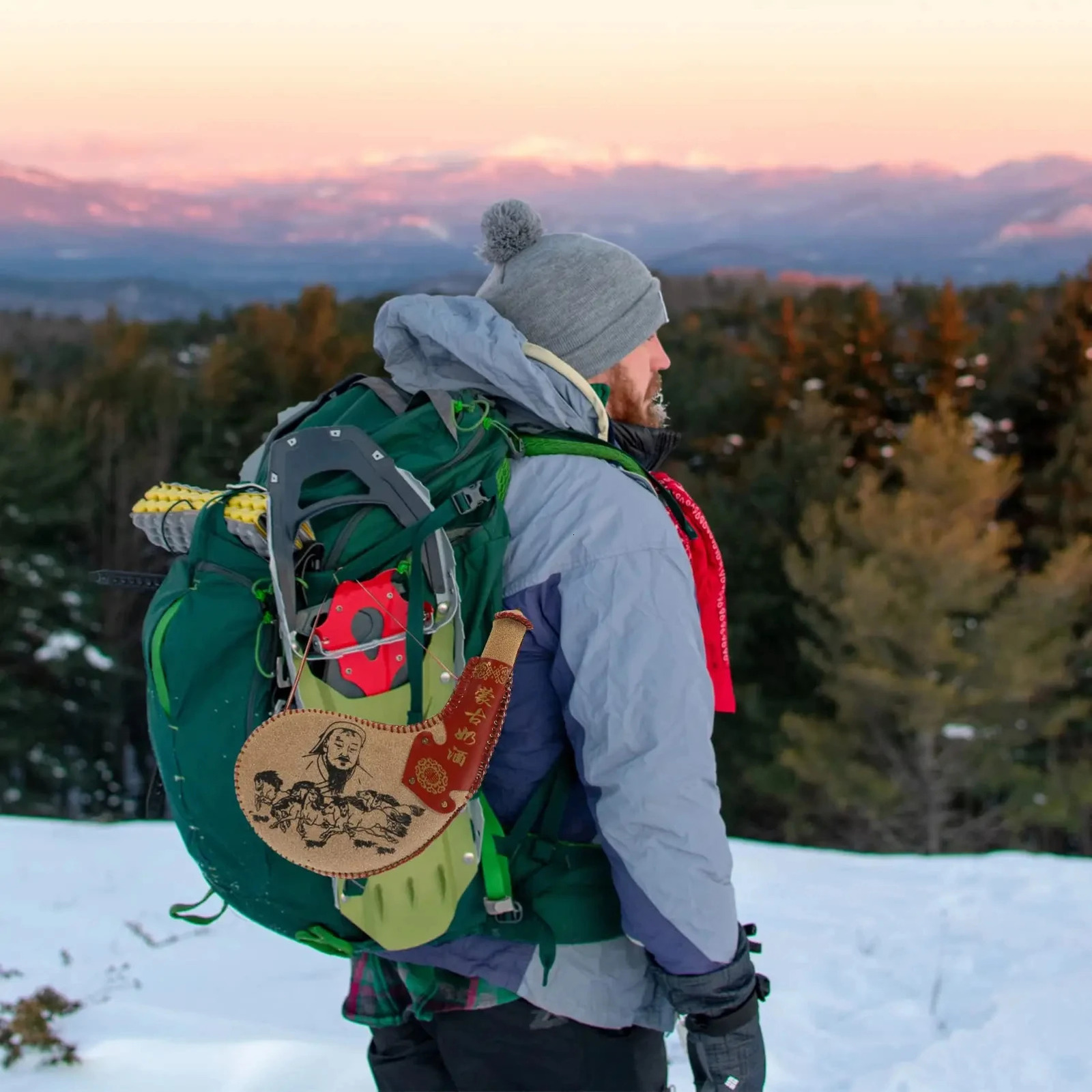 Leather Wine Flask Handmade Boat Bag Traditional Water Container with Straps Mongolia Canteen Outdoor Drinkware 240314