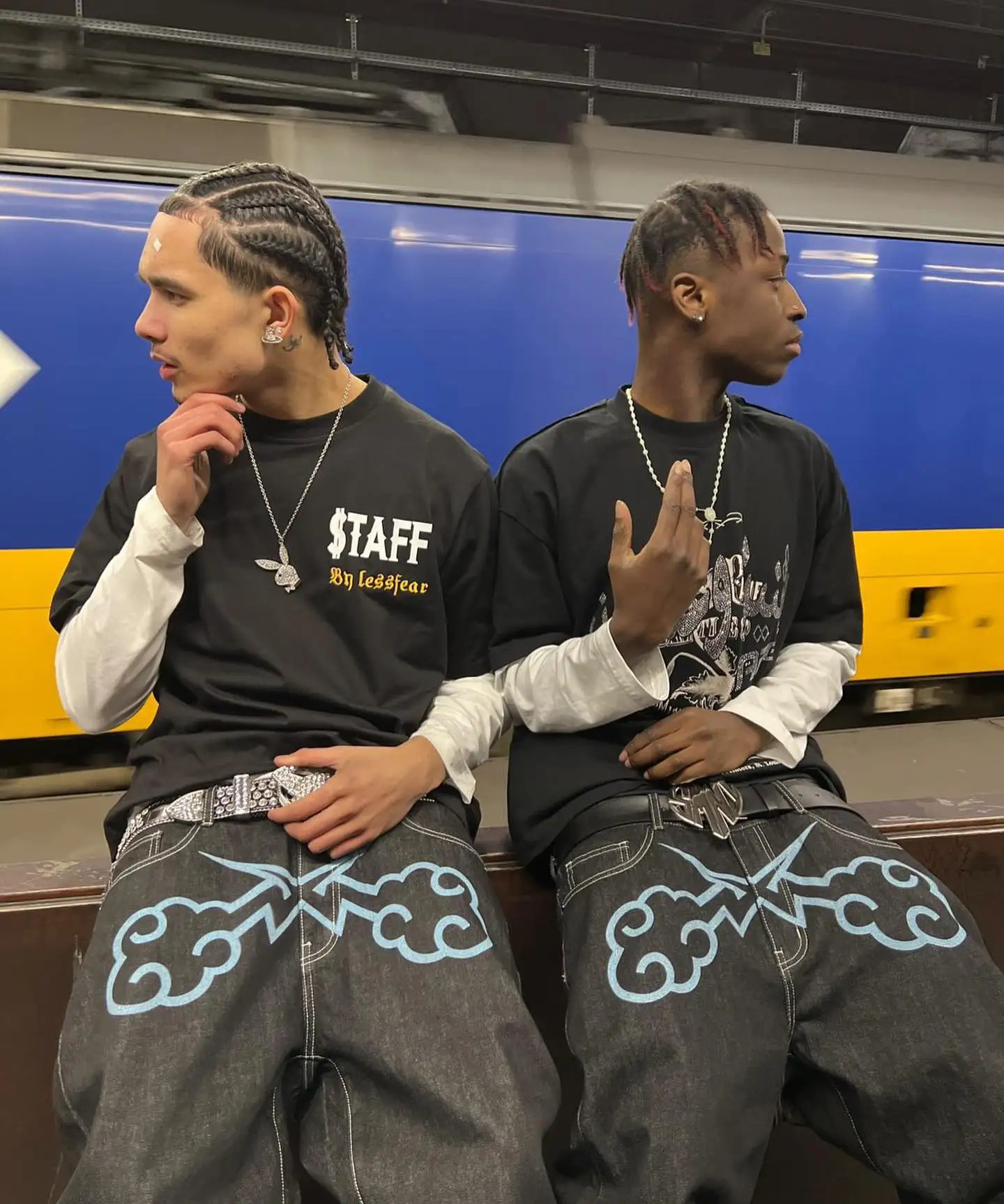 Y2k Jeans Hip Hop Print Baggy Denim Black Pants Mens 2023 Harajuku Fashion Punk Rock Wide Leg Trousers Streetwear 240301