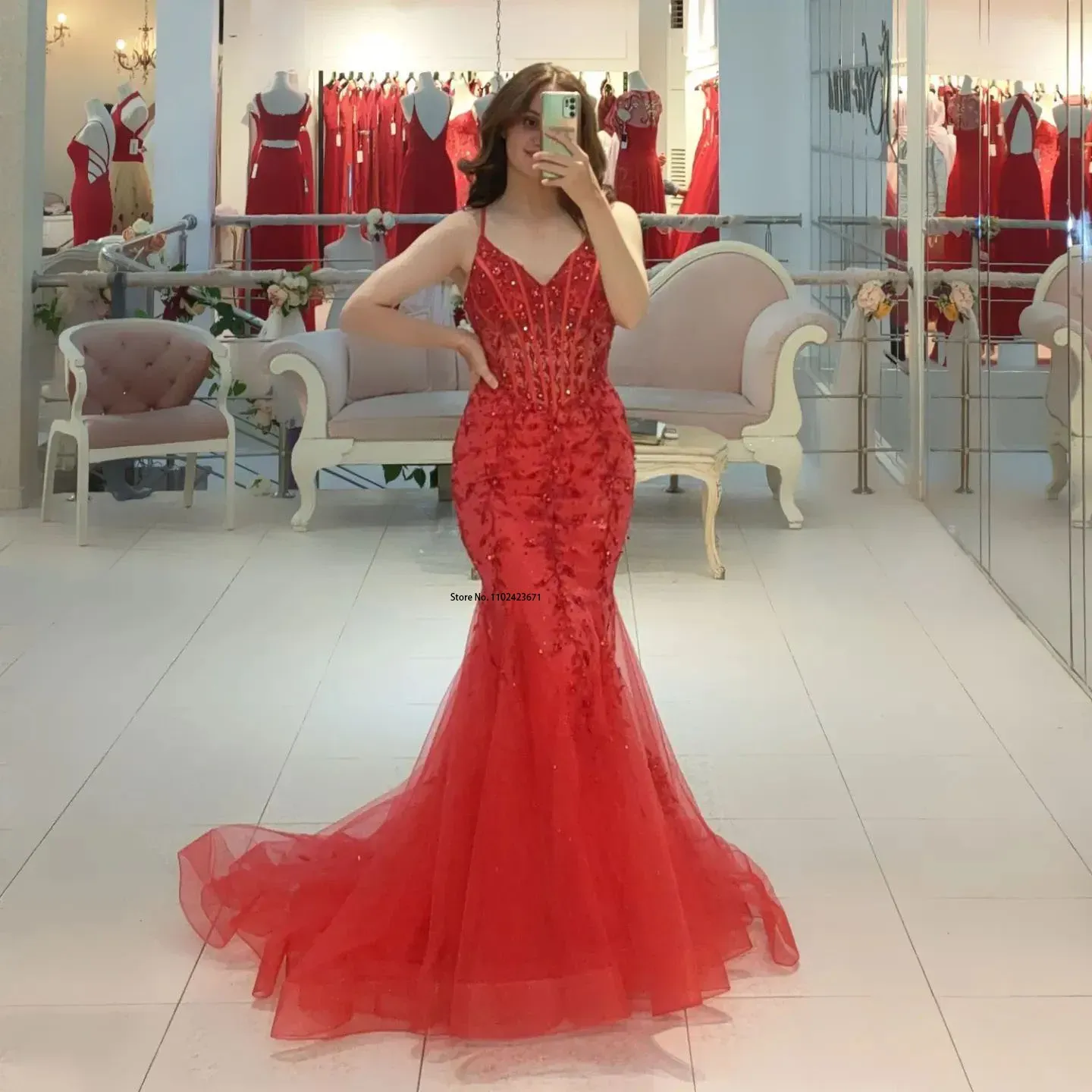 Neck Sexy V Beaded Sequined Mermaid Evening Dresses Spaghetti Straps Beads Sequins Tulle Long Party Prom Gowns Vestido De Estido 0220