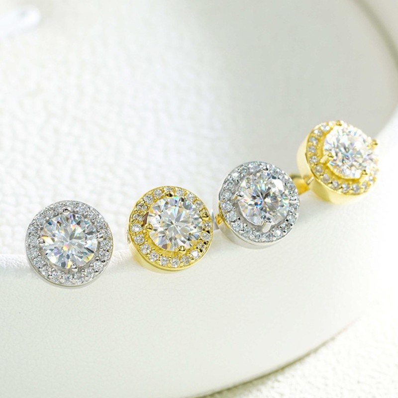 Fashion Pass Test S Sier Gold Plated Flashing Moissanite Dia Earrings Studs Men Women for Party Wedding Nice Gift