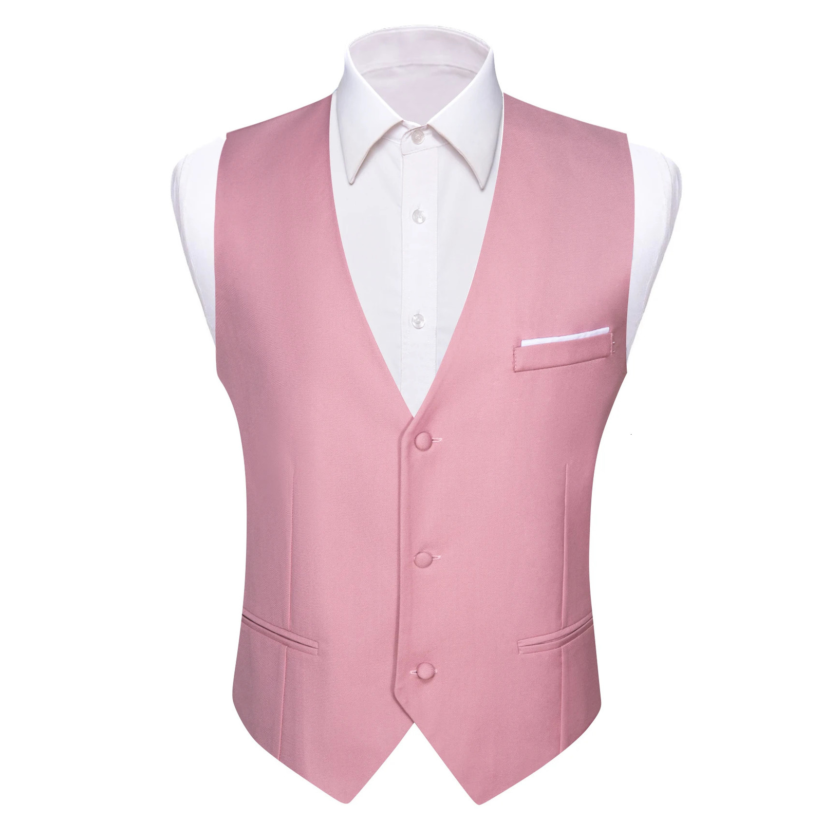 Elegant Vest for Men Pink Solid Satin Waistcoat Tie Bowtie Hanky Set Sleeveless Jacket Wedding Formal Male Gilet Suit Barry Wang 240312