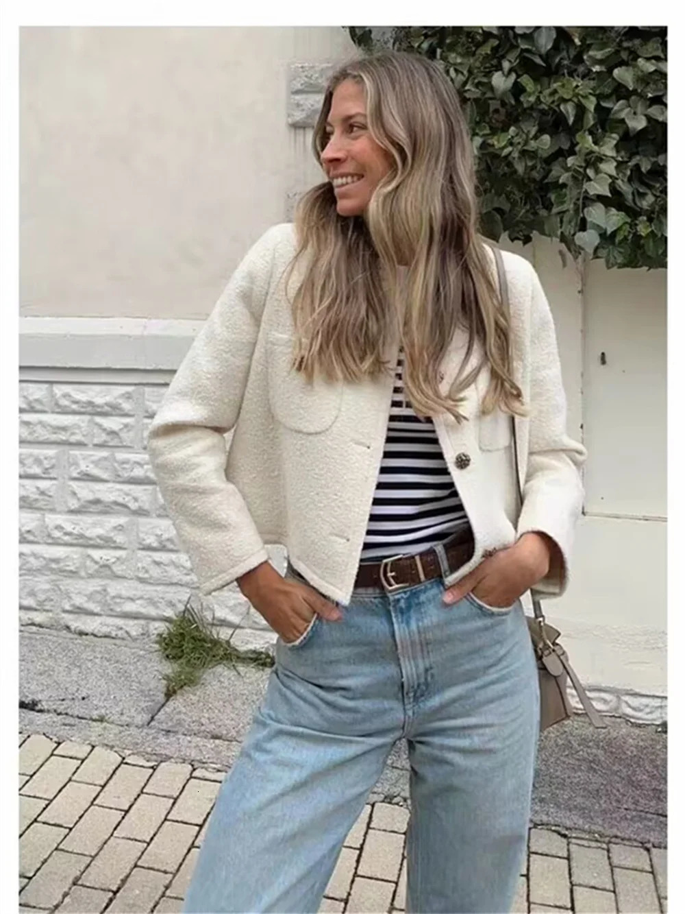 Women Long Sleeve Tweed Jacket Autumn Winter Ladies ONeck Small Fragrant Single Breasted Temperament Coat 240307
