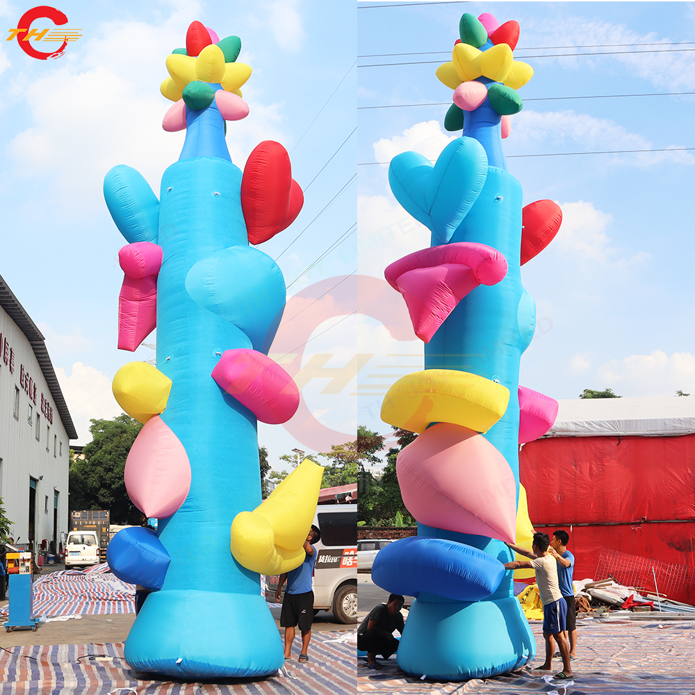 Free Ship Outdoor Activities Customized giant inflatable park decorative sunflower flower pillars plant shopping mall decoration art display