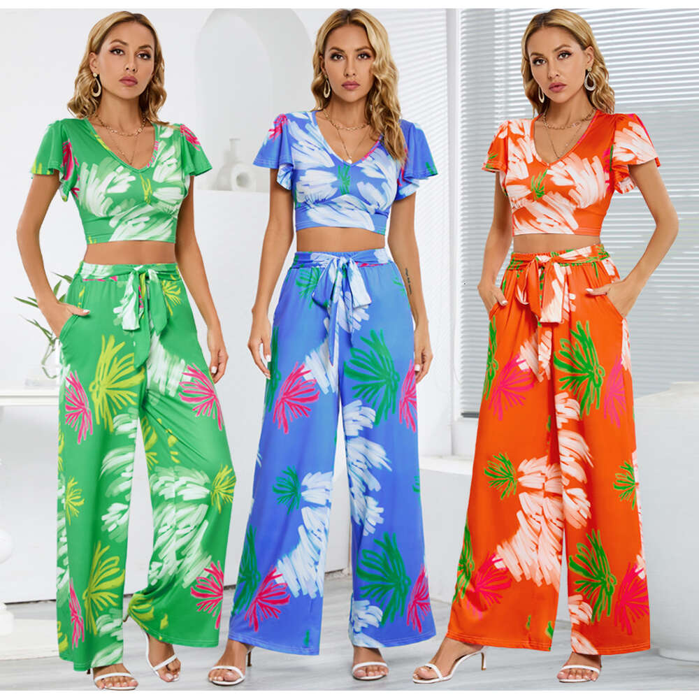 2024 Summer New Women's Wide Leg Slim Casual Style Two Piece Skirt Pants Set