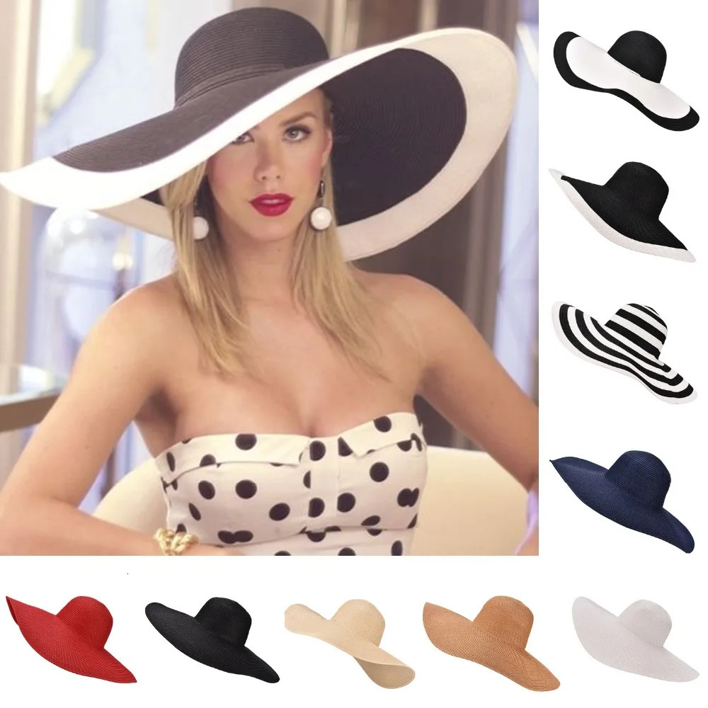 Lawliet 7.1/18cm Foldable Oversized Huge Wide Brim Sun Beach Straw Hats Wedding Womens Floppy Party Dressy A330 240315