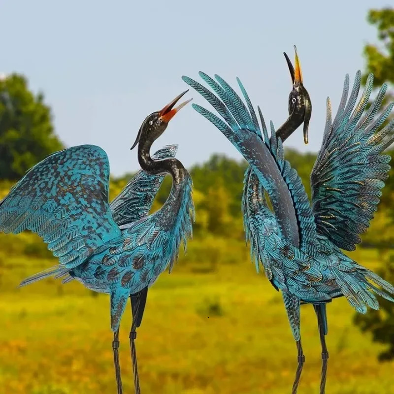 Natelf Garden Crane Sculptures Statues Blue Heron Decor Outdoor Large Bird Yard Art Standing Metal Lawn Ornaments US 240301