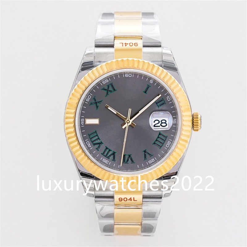 Designer Mens Watch 41mm Fluted Bezel Grey Roman Dial 2813 Movement Two tone Stainless Steel Strap and Case Sapphire Glass luxury man Wristwatch