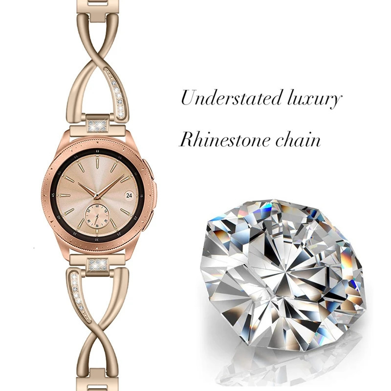 20Mm Watch Band For Galaxy Watch Active Stainless Steel Strap Lady Women Bling Diamond Band Strap 240311