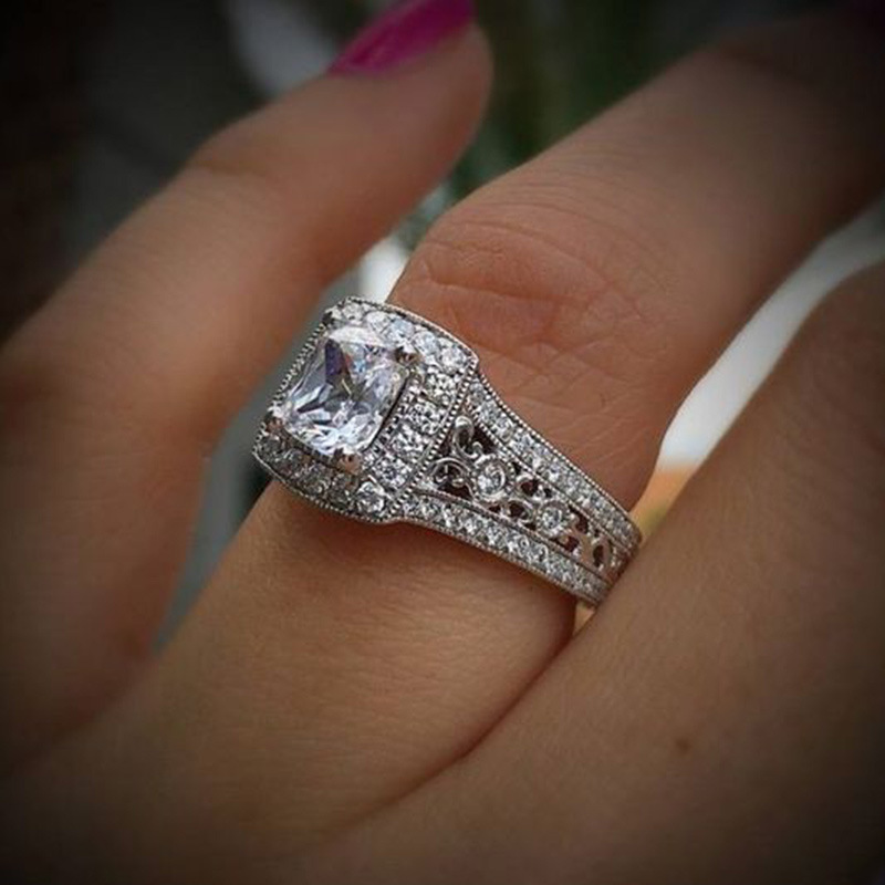 Elegant Wedding Ring US Size 6-10: Sterg Sier Princess White Topaz CZ Eternity Band