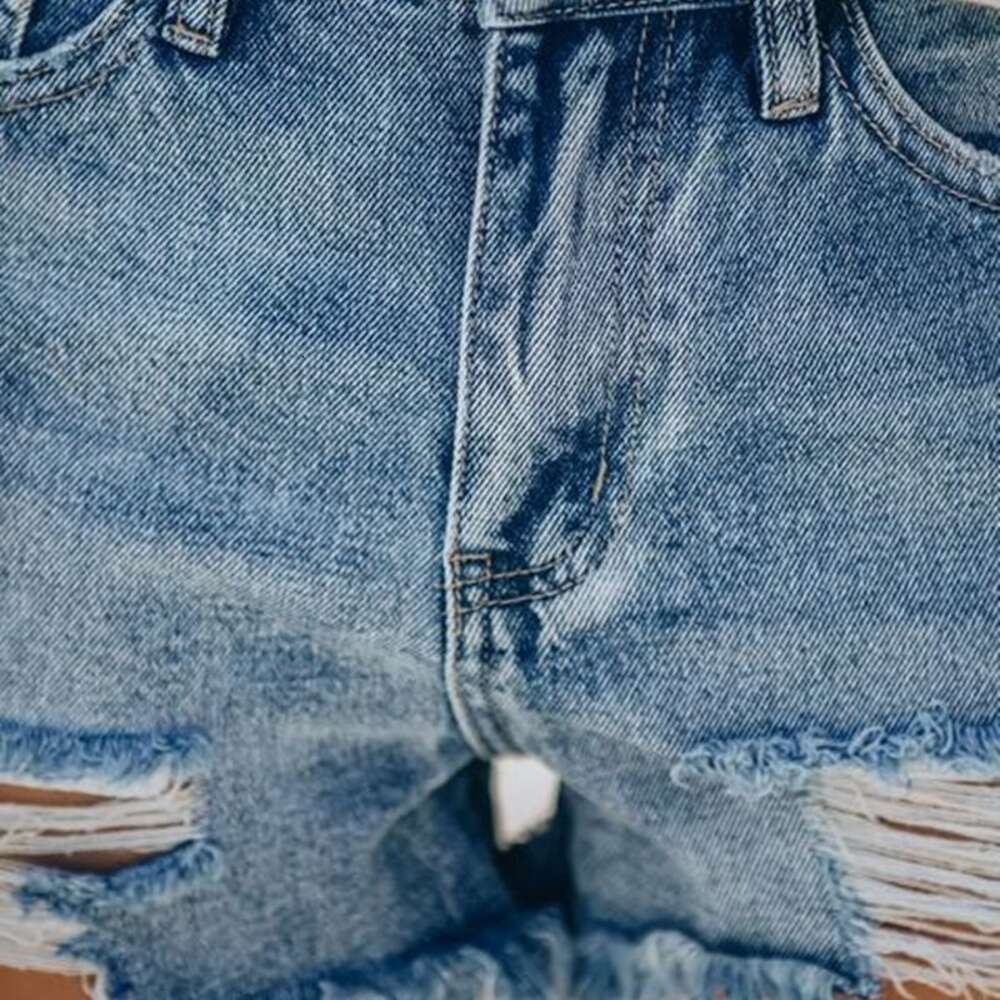 2024 Summer Loose Button Hole Tassel Jeans Shorts Hot Pants Women's Wear
