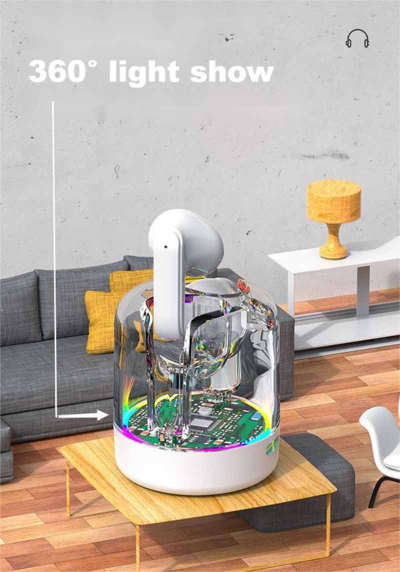 TWS Bluetooth headphone New Style In-ear Earphone Wireless Earphone Fully Transparent TM70 Model Dynamic Light display built-in Microphone high Qualit