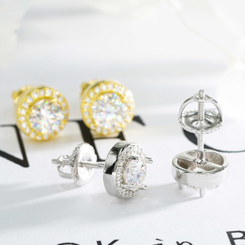 Fashion Pass Test S Sier Gold Plated Flashing Moissanite Dia Earrings Studs Men Women for Party Wedding Nice Gift