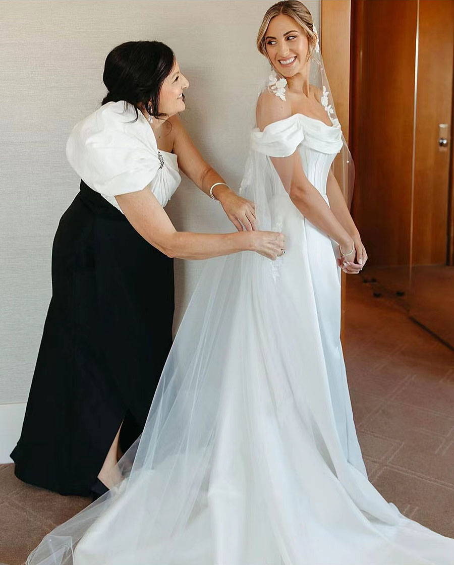 Strapless Floor Length Ory Aline Wedding Dress Custom Made Satin Off Shoulder Robe De Mariee Bridal Gown