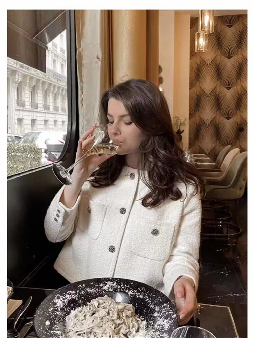 Women Long Sleeve Tweed Jacket Autumn Winter Ladies ONeck Small Fragrant Single Breasted Temperament Coat 240307
