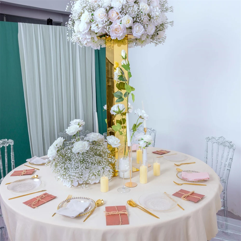 Gold mirror Candelabra Candle Holder Wedding Centerpiece Flower Candle Holder birthday party decoration round metal geometric frame stand wedding back