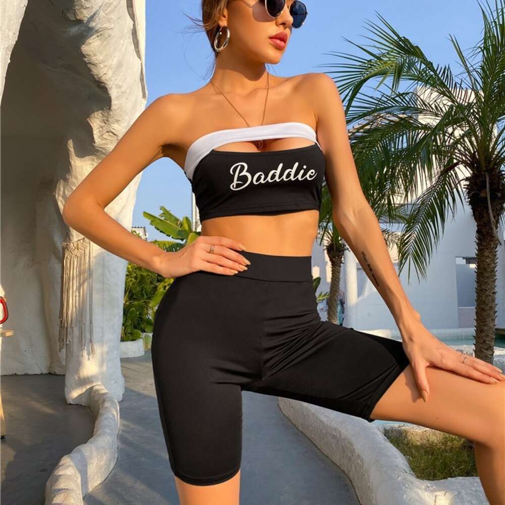2024 Leisure Sports Elastic Tight Printing Small Bra Shorts Two Piece Set