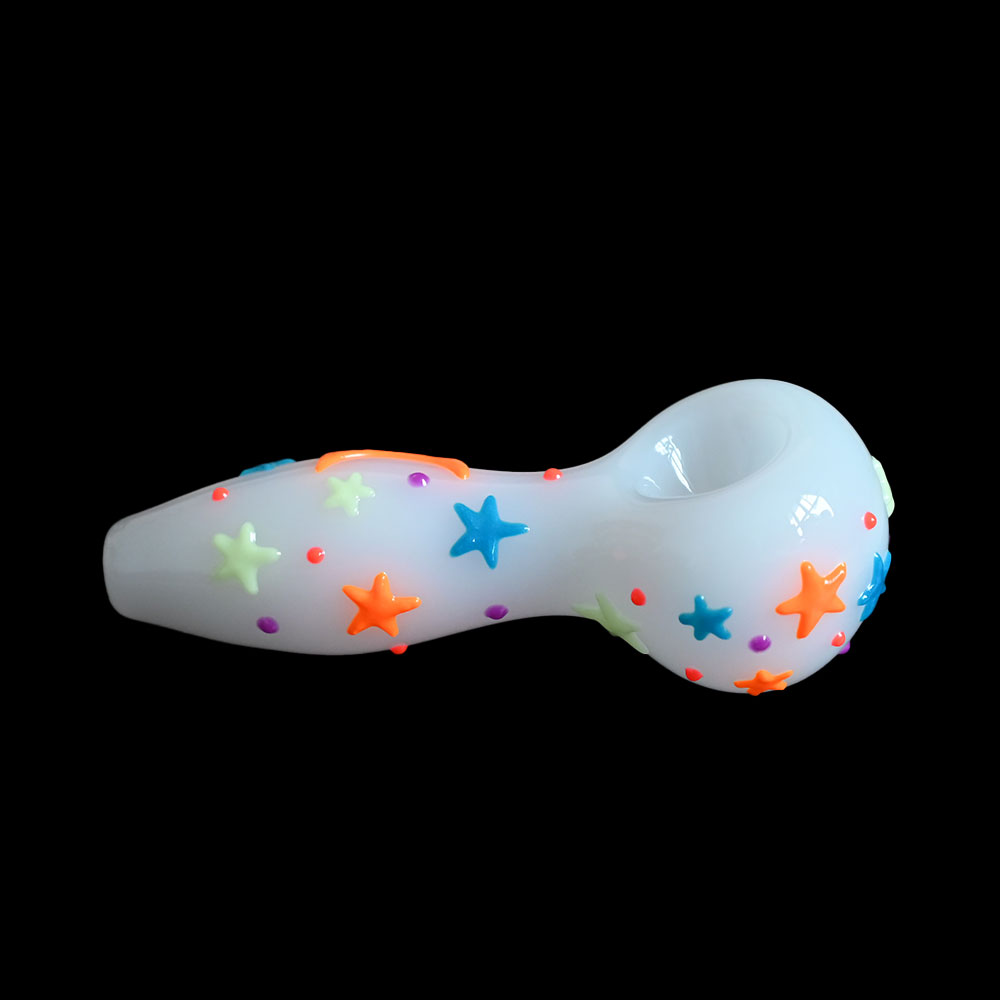 Colored Hand Drawn Glass Pipe,Cute Star Moon Pattern With Glow In Dark,Borosilicate Glass Bong,Glass Hookah,Smoking Accessaries,4in,HippiesGlass