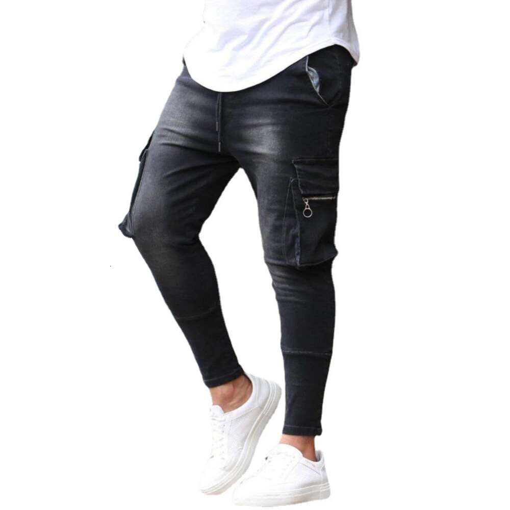 Men's Multi Pocket Zipper Decorative Elastic Workwear Jeans New Style