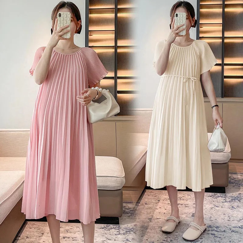 Maternity Dresses Korean Fashion Chiffon Dress Elegant Sweet Loose Clothes for Pregnant Women Ins Pregnancy Clothing 240301