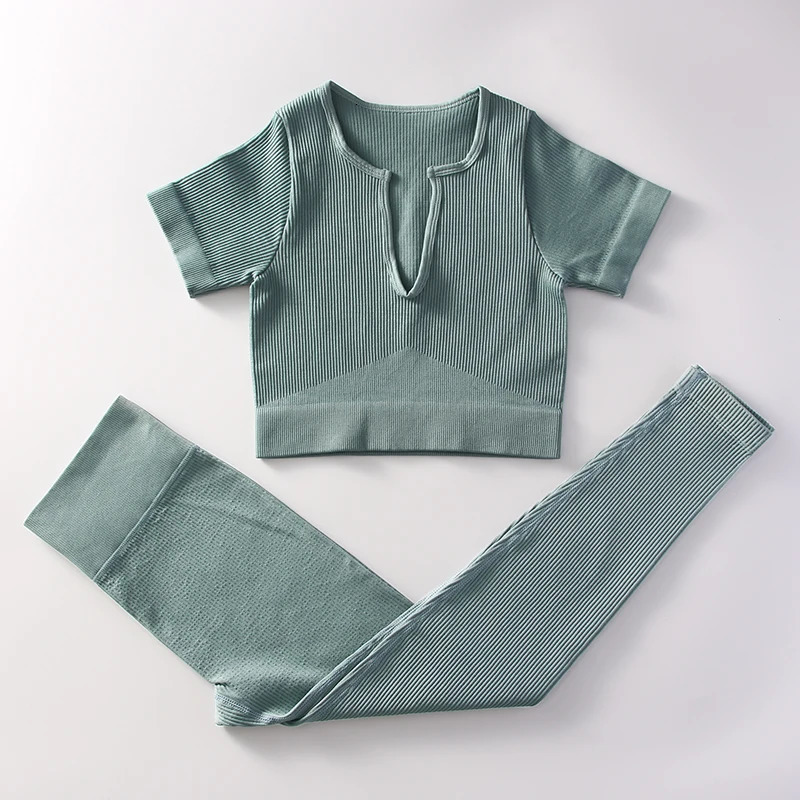 2Pcs Seamless Yoga Set Women Tracksuit Acid Wash Crop Top T-shirt High Waist Shorts Gym Clothes Sport Suit Workout Outfit Sets 240304 - view 3
