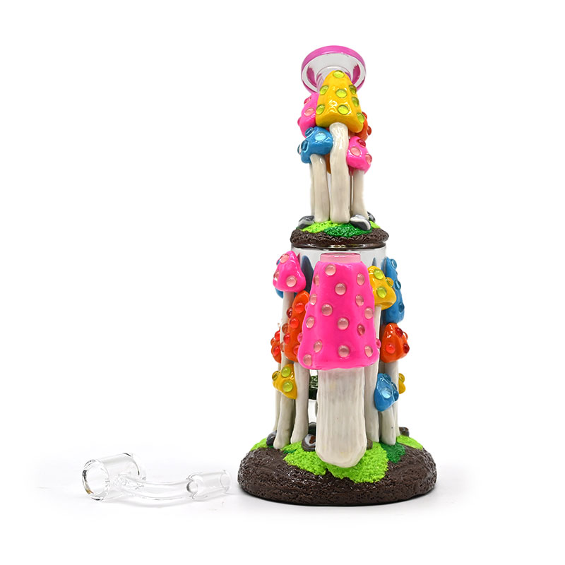 1pc,9.4in,Glass Bubbler With Fixed Diffuser Downstem Water Pipe Bongs,Colorful Polymer Clay Mushrooms Crystal Smoking Item,Borosilicate Glass Bong,Gla
