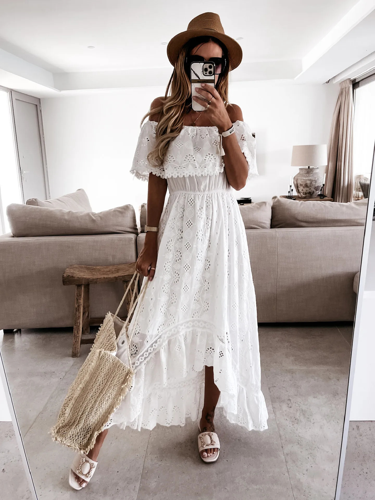 Summer White Dress For Woman 2023 Trendy Casual Beachwear Coverups Outfits Boho Hippie Chic Long Maxi Dresses Elegant Party 240313