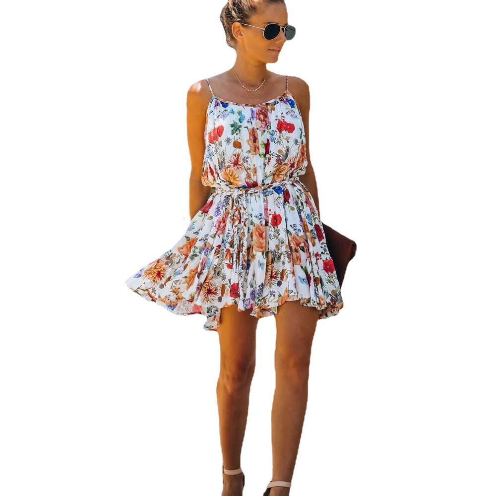 2024 Summer New Printed Ruffle Edge Sling Dress
