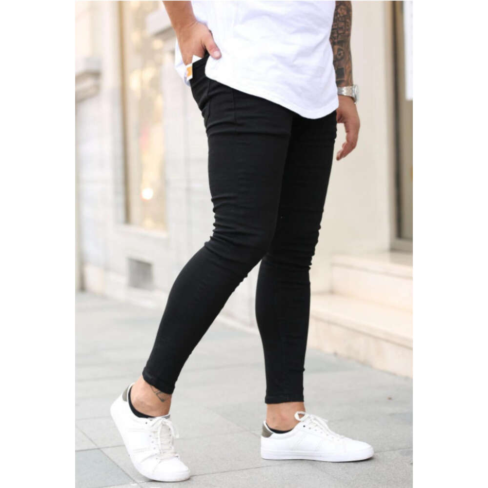 High Quality Men's Gold Classic Black Elastic Tight Fitting Small Leg Jeans New Style