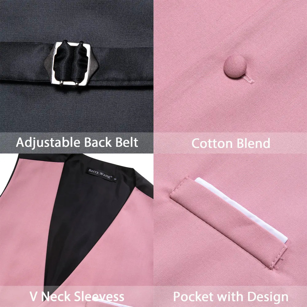 Elegant Vest for Men Pink Solid Satin Waistcoat Tie Bowtie Hanky Set Sleeveless Jacket Wedding Formal Male Gilet Suit Barry Wang 240312
