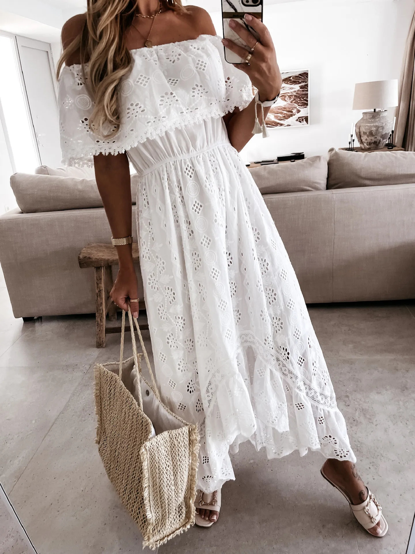 Summer White Dress For Woman 2023 Trendy Casual Beachwear Coverups Outfits Boho Hippie Chic Long Maxi Dresses Elegant Party 240313