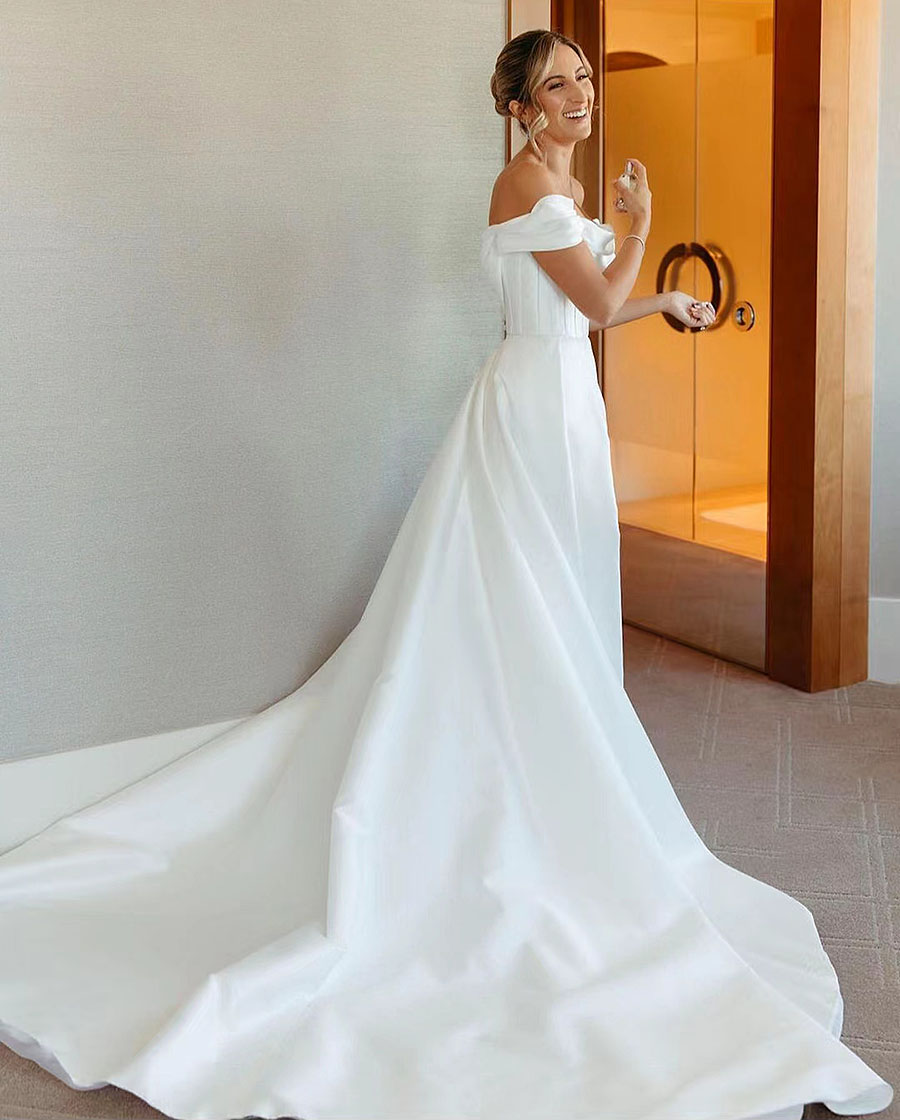 Strapless Floor Length Ory Aline Wedding Dress Custom Made Satin Off Shoulder Robe De Mariee Bridal Gown