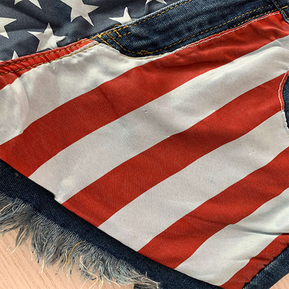 Jeans American Flag Tassel Star Print Denim Women's Shorts